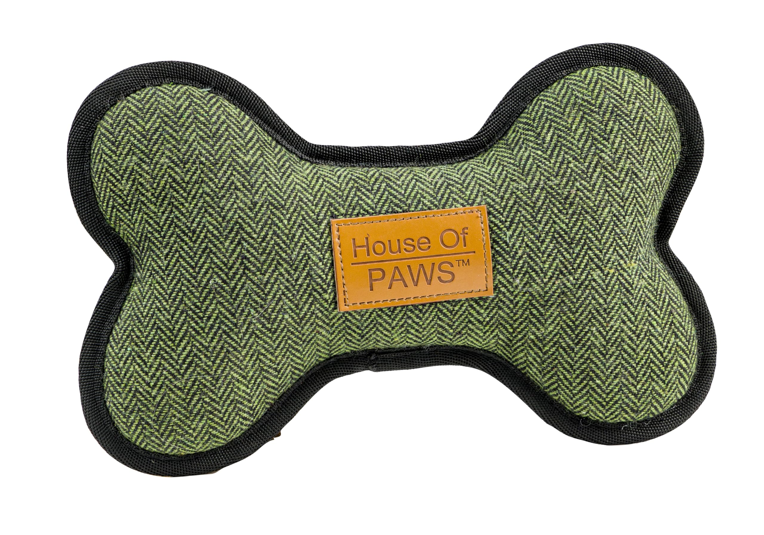 House of Paws Green Tweed Bone Dog Toy - Stylish Fabric with Brand Label
