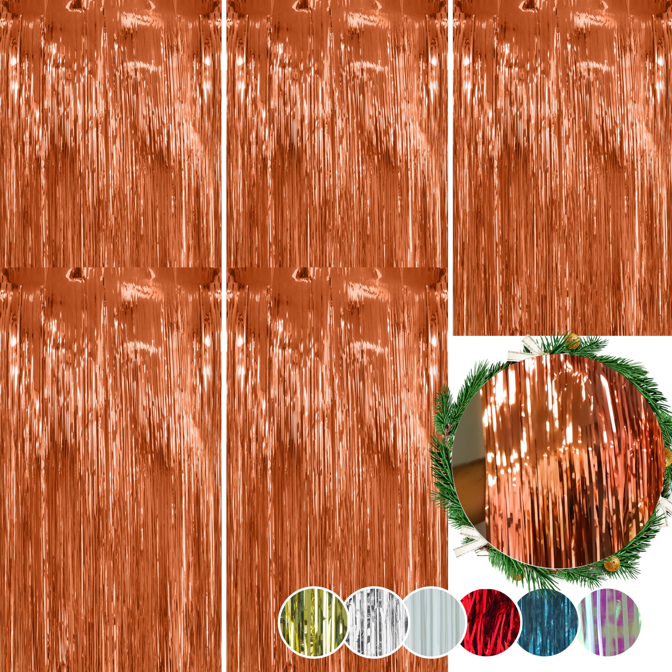 SRVertex 5-Pack Rose Gold Foil Christmas Lametta Strands – Angel Hair Xmas Tree Decorations, Hanging Foil Tinsel for Wall and Window Décor, Size 1.2M