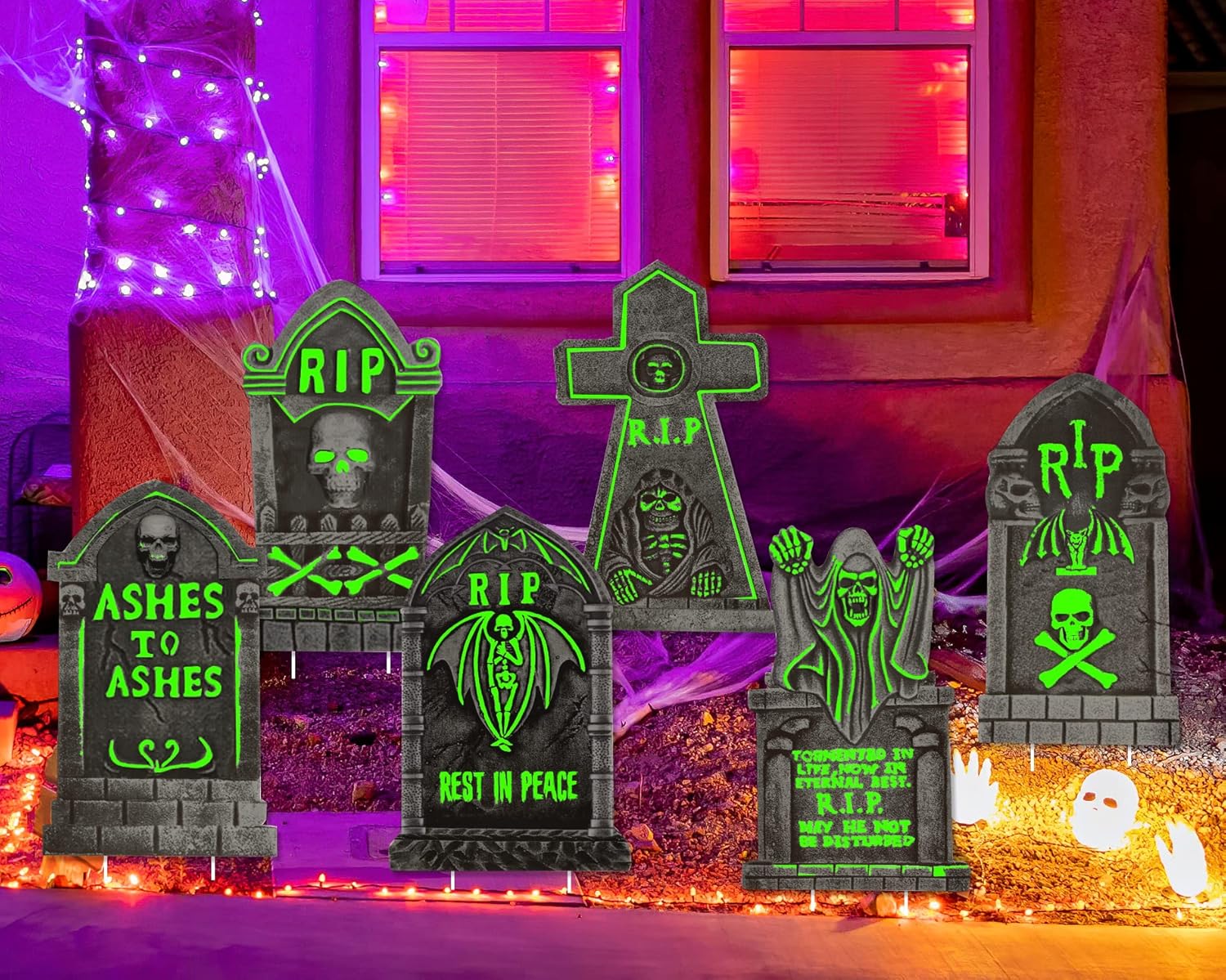 Yard Signs - Halloween Yard Signs Stakes Outdoor Decorations - Luminous warning sign/tombstone Lawn Decorations Signs for Garden Yard Scary Halloween Witch Decorations Outside (tombstone-6pc)