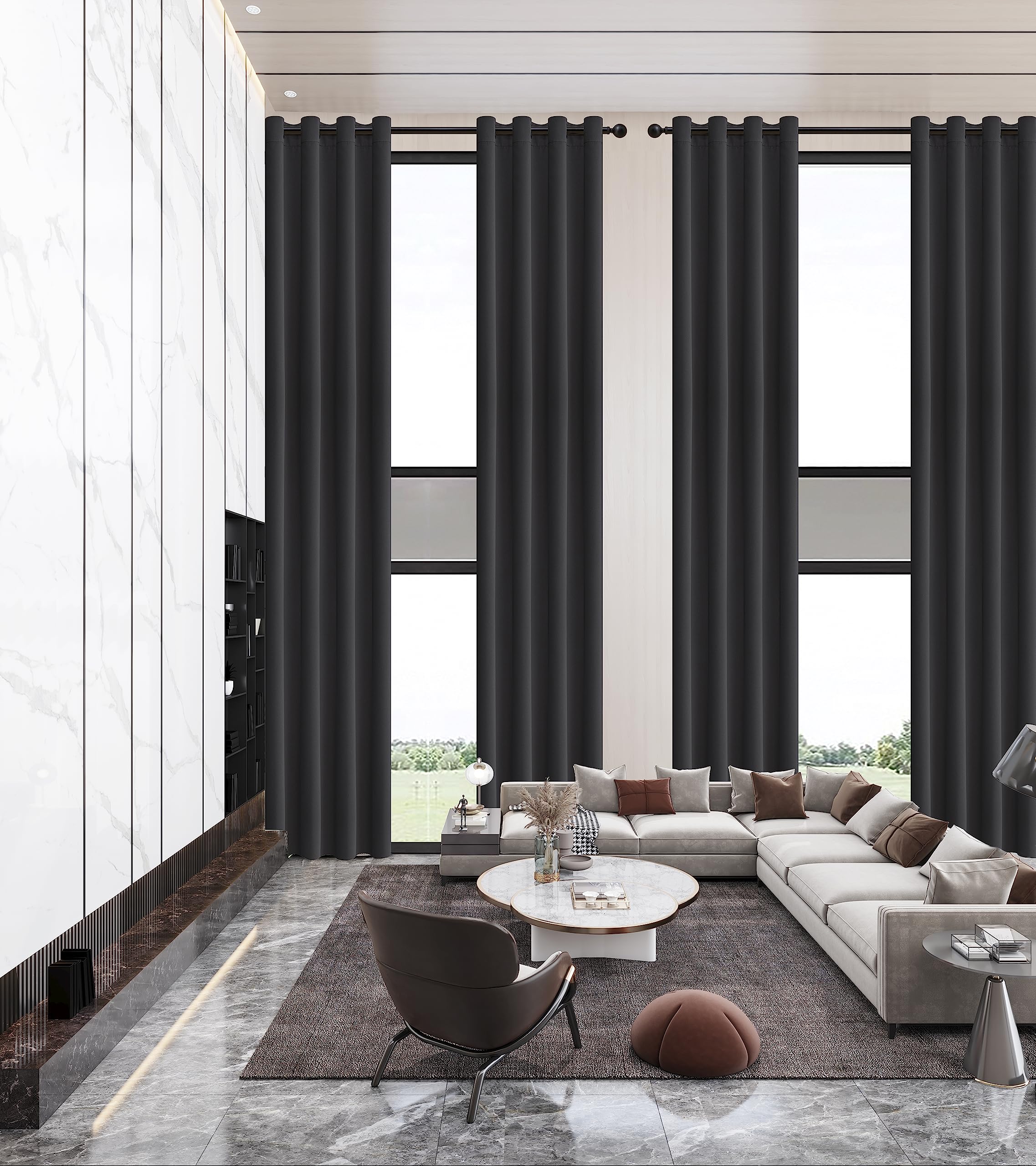 Photo 1 of (BAGGED) (USED/FAIR) Qiseca Extra Long Curtains High Ceiling Drapes 13Ft for Living Room, Tall Windows Custom Made 2 Story Blackout Curtains for High Living Room Bedroom Loft Theater W52xL156 Inches Long 1 Panel, Black