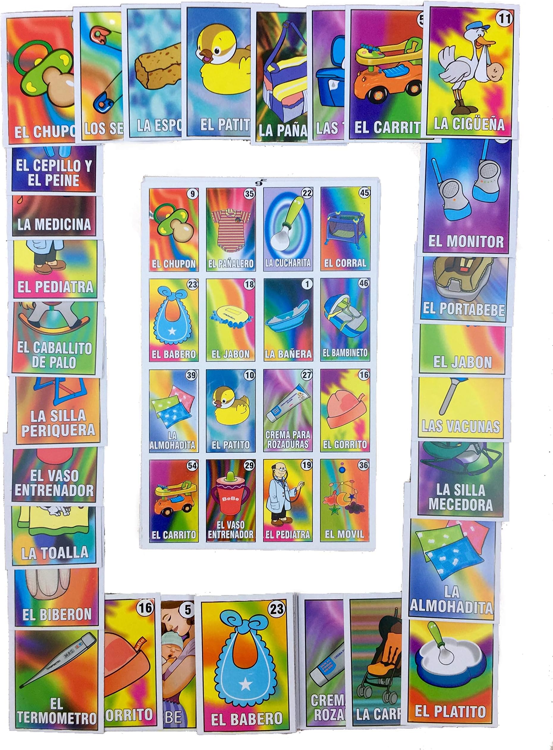 Loteria Mexican Bingo – Baby Shower Loteria Bingo – Baby Themed Mexican Bingo – 54 Count Bingo Cards – With 9 Boards Included – Baby Shower Party Activity