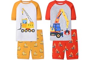 Joyond Boys Pure Cotton Summer Pjs for 2-14 Years, Kids Short Sleeve 4-Piece Pajamas Set Little Boys Sleepwear