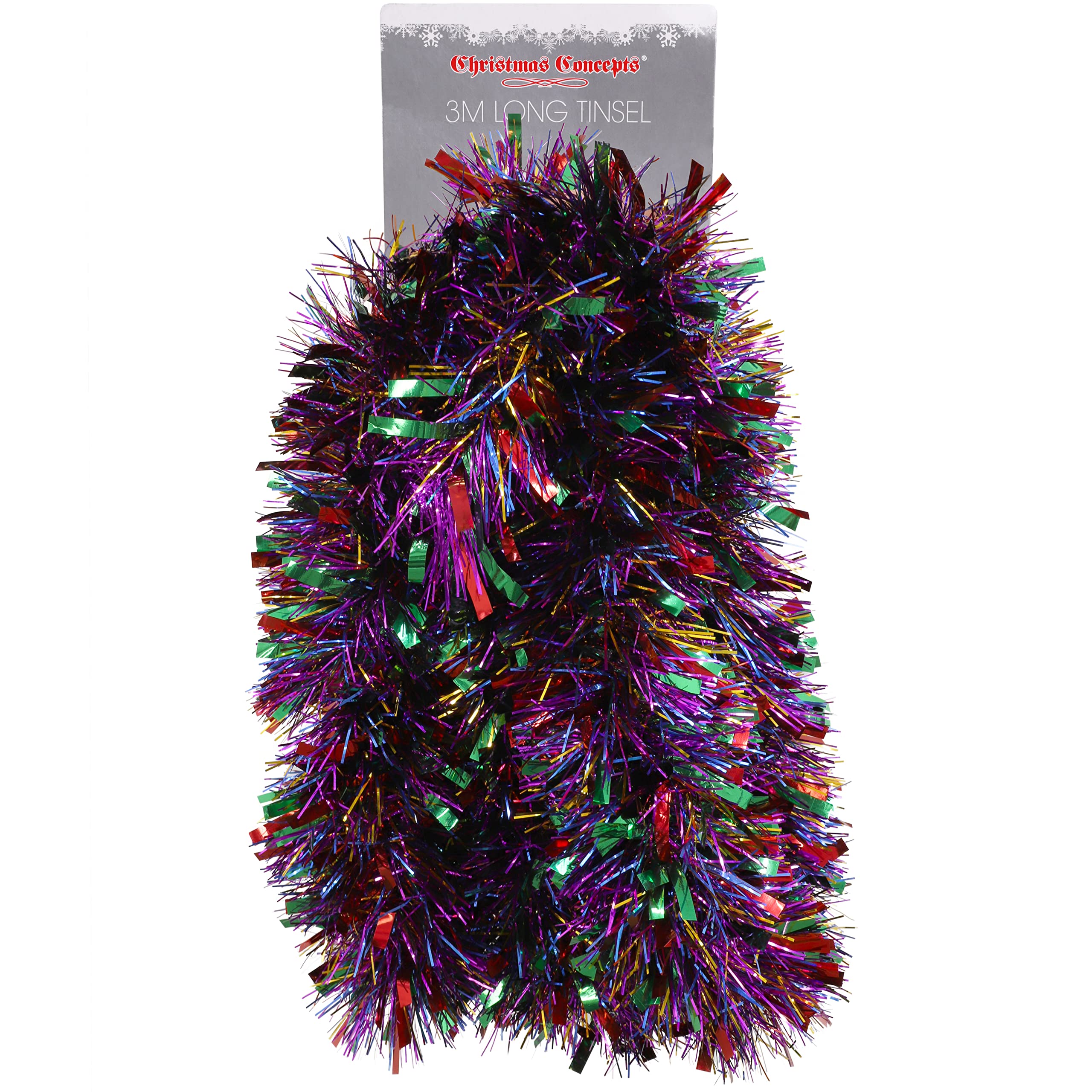 Christmas Concepts® 3m (9.8ft) Chunky/Fine Christmas Tinsel - Christmas Decoration Tinsel (Rainbow)