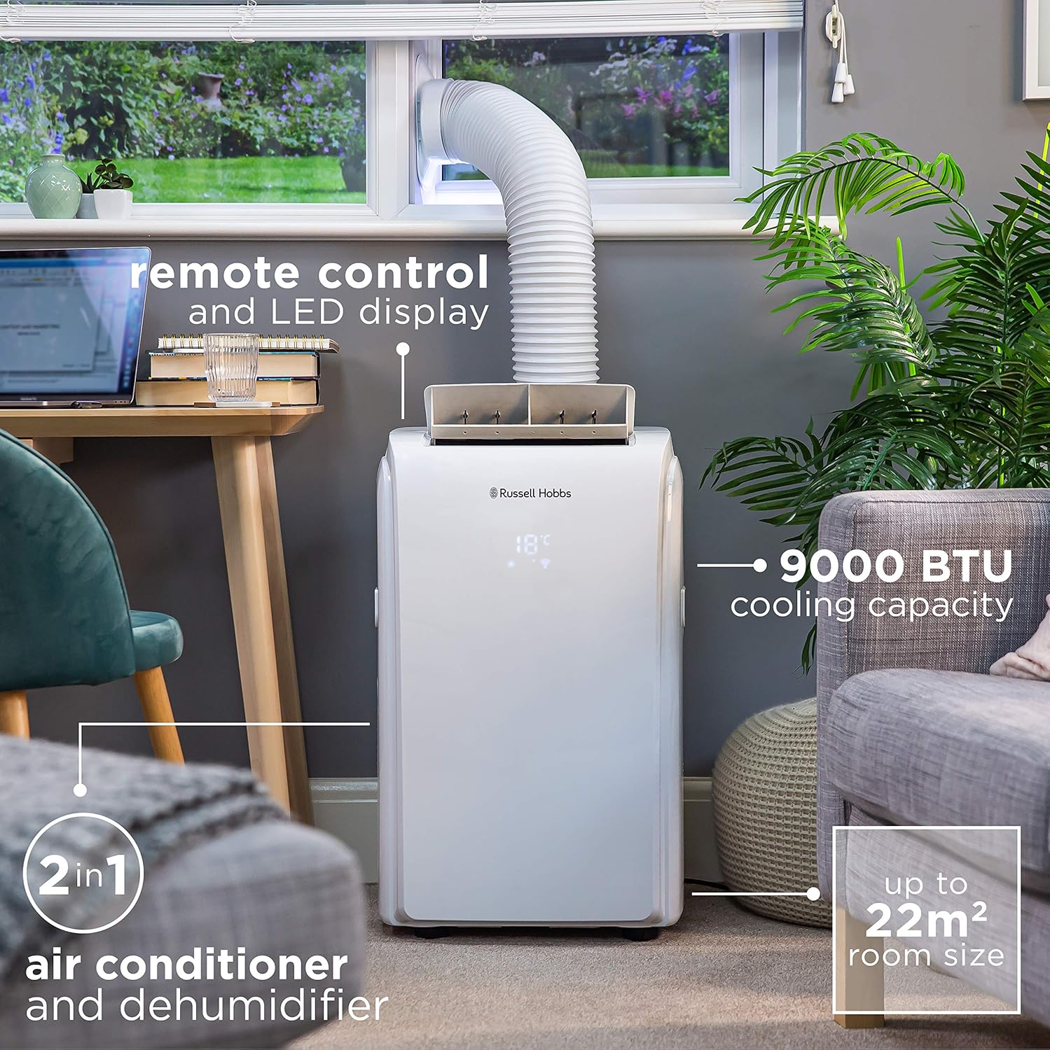 Russell Hobbs 2in1 Portable Air Conditioner & Dehumidifier, 960 W, 1