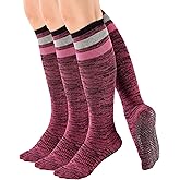 Teebulen Women's Anti Skid Non Slip Odor Control Grips Compression Knee High/Low Cut Yoga Pilate Socks Stocking,Size 5-10