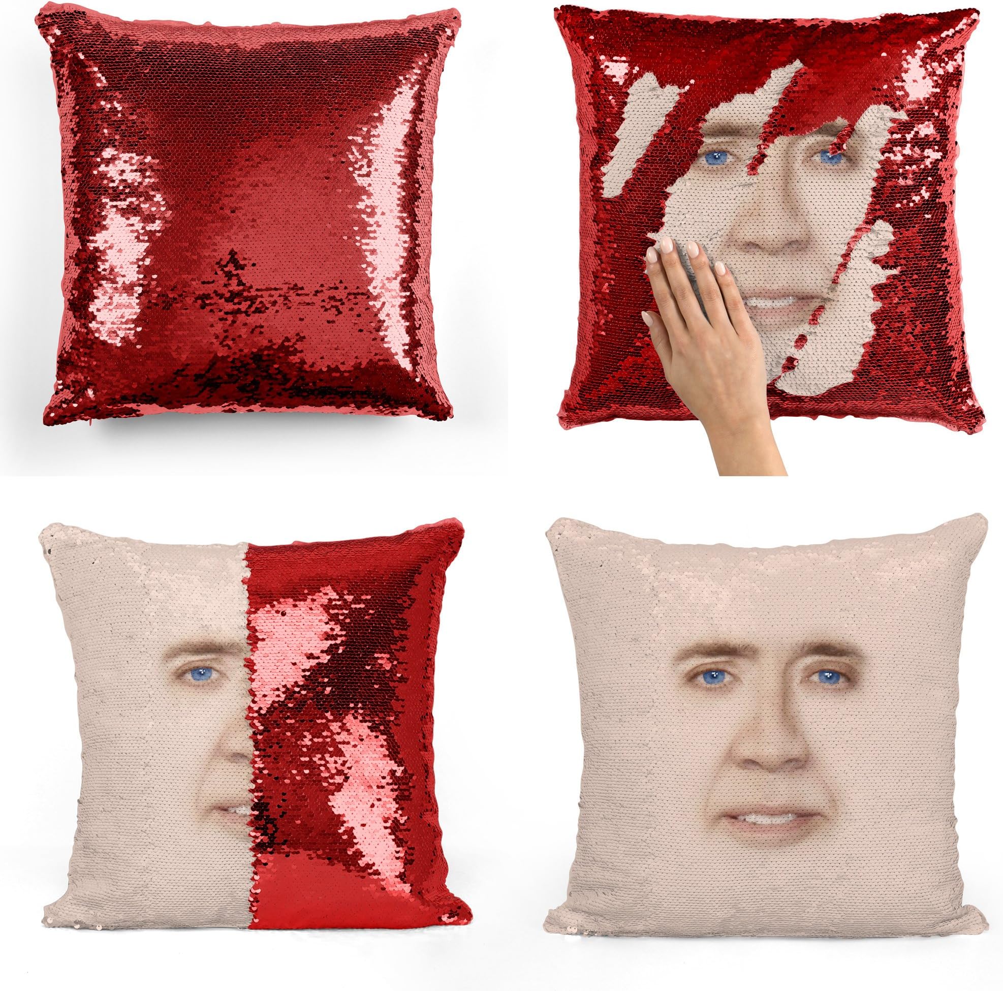 Nicolas Cage Sequin Pillow, Sequin Pillowcase, Two Color Pillow, Gift for her, Gift for him, Magic Pillow, Mermaid Pillow, Scales Pillow Cover, Funny Pillow (Cover with Insert)