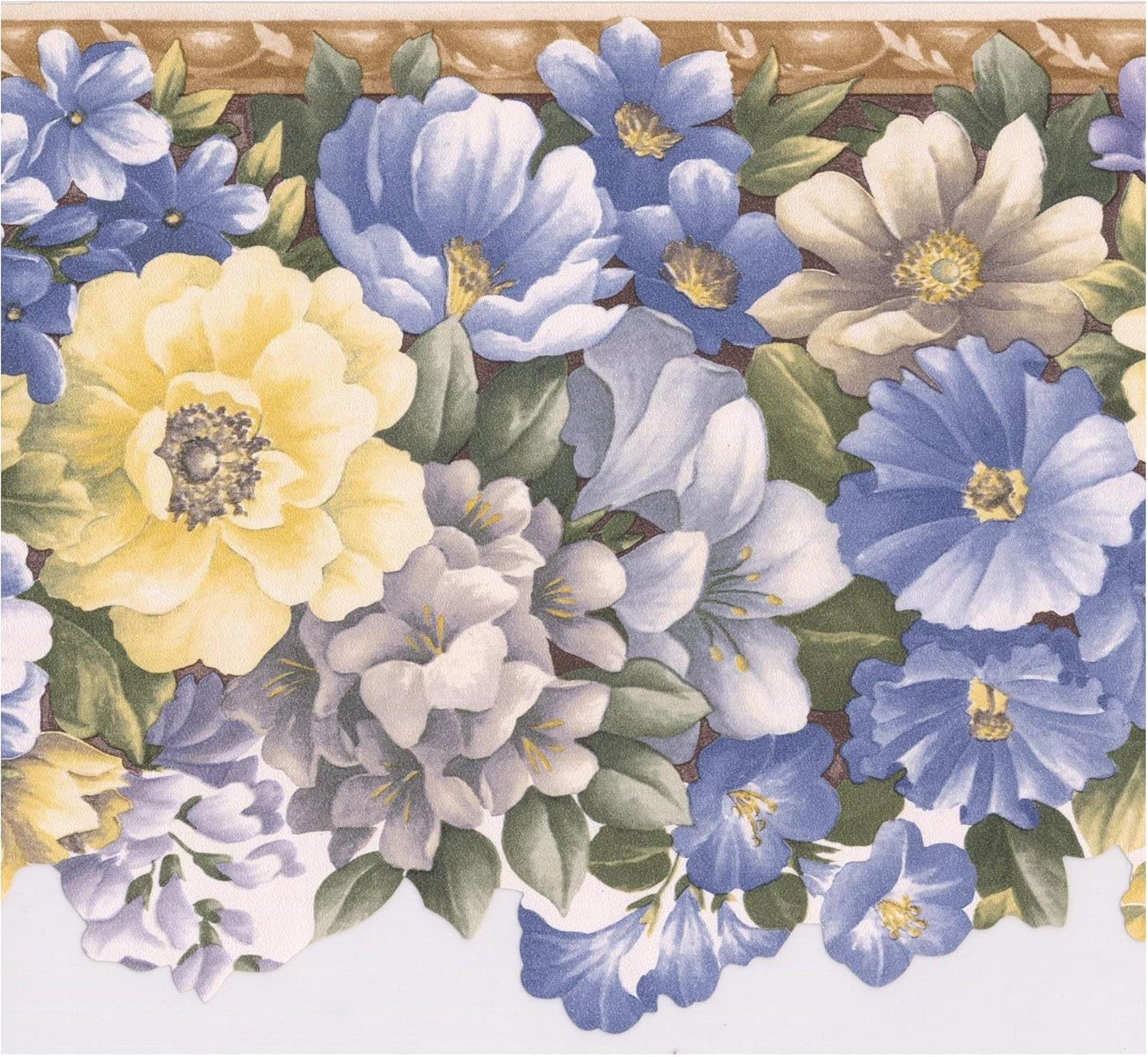 Amazon Retro Art ウォールボーダー ブルーイエローグレー朝顔の花スカラップ花の壁紙ボーダーレトロなデザイン Prepastedロール15フィート X 8 5では 壁紙