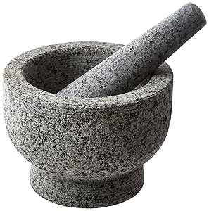 Kota Japan 6" Natural Granite Mortar & Pestle Stone Grinder for Spices, Seasonings, Pastes, Pestos and Guacamole | Attractive Gift | Stays Cool | Easy Clean up | Fully Guaranteed