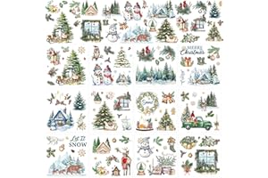EOBECY Vintage Christmas Rub on Transfers for Crafts, 12 Pcs Winter Forest Animal Rub on Transfer Stickers, UV DTF Decals for Furniture Wood Jar Glass DIY Holiday Decor (5.9 x 5.9 in)