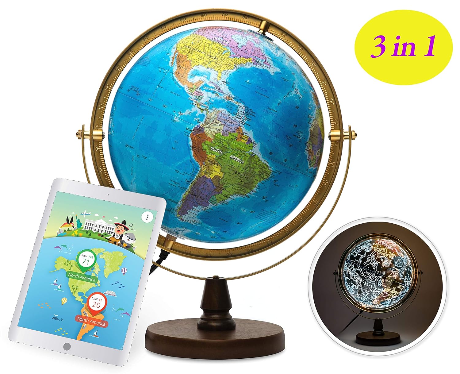 SJSMARTGLOBE with Interactive APP & LED Illuminated Constellations at Night, Educational Content for Kids, US-Certified LED & US-Patented STEM Toy, 10" Globe with Detailed map