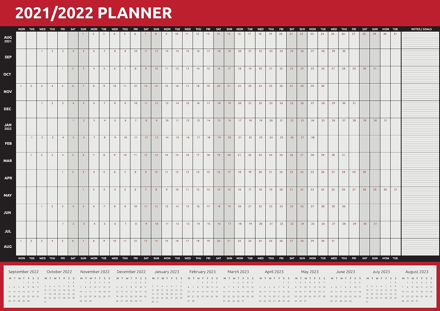 Evelay 2026 Wall Planner A3 Size (42 X 29.7cm) Full Year to View Calendar Home Office School Organiser (Red) - Made in UK
