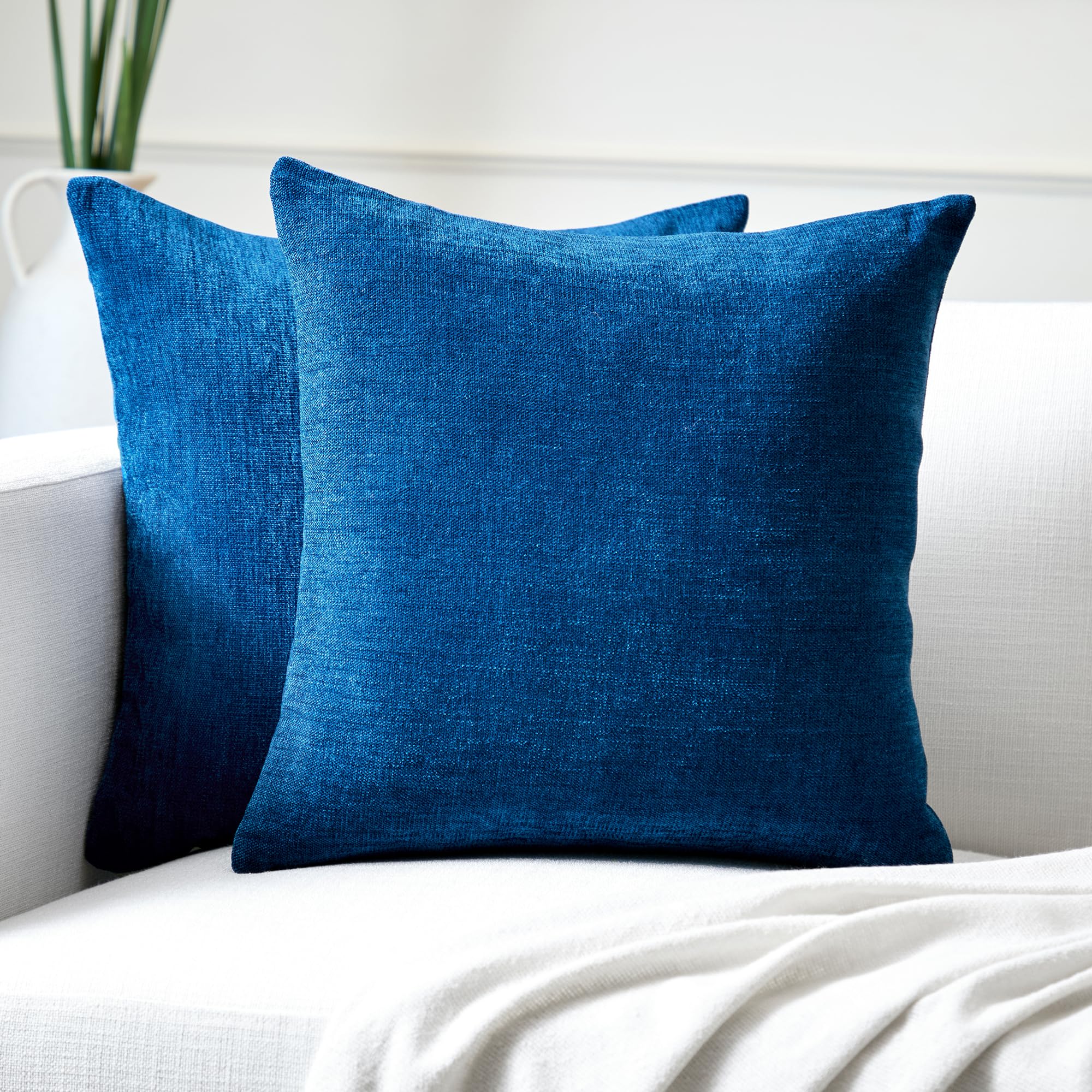 Encasa XO Chenille Cushion Covers Set of 2 | Royal Blue - (24"x24") (60x60 cm) | Decorative Accent Square Throw Pillow Cases For Couch, Home Decor, Sofa