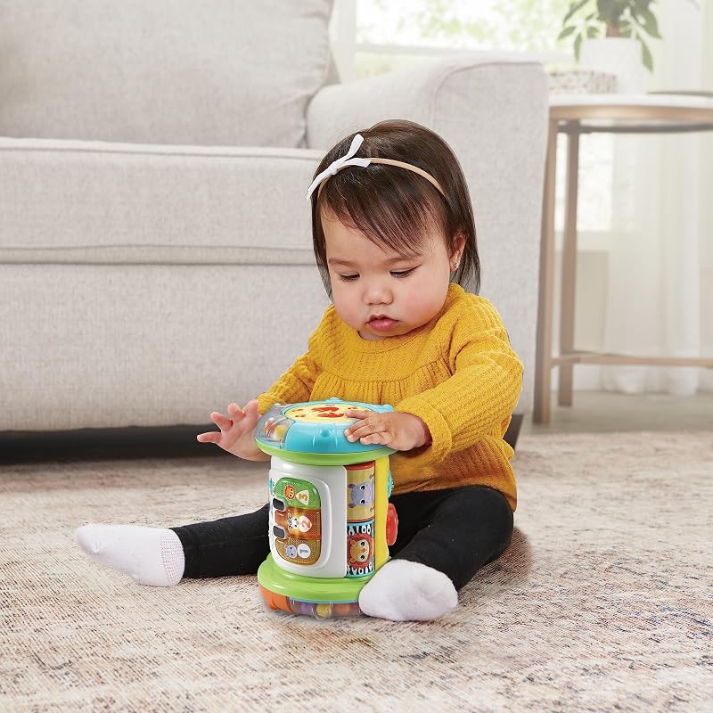 -Baby Rouleau Magique interactif 3 en 1, Jouet Multi-activités pour bébés à partir de 6 Mois, Tambour, Piano et Centre d'activités, Apprentissage de la Musique, enseigne Le vocabulaire de Base