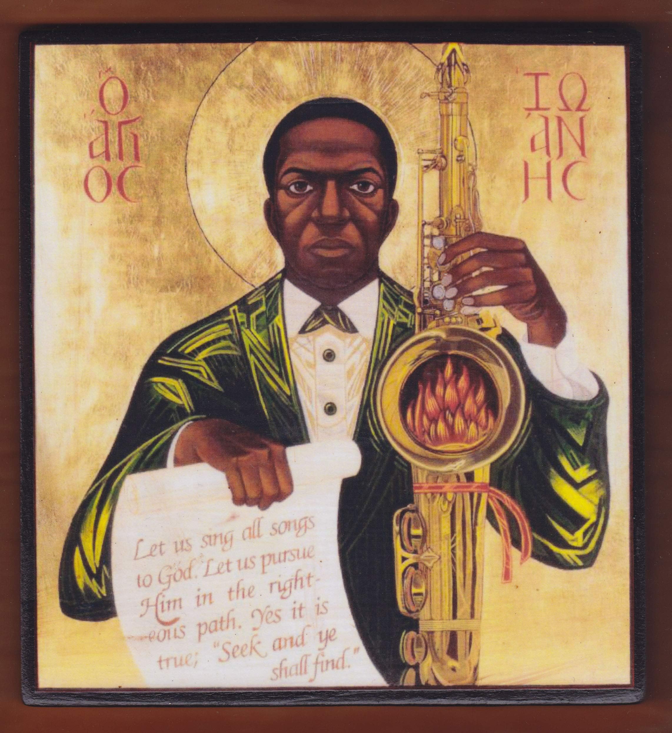 Saint John Coltrane Enthroned by Mark Dukes.