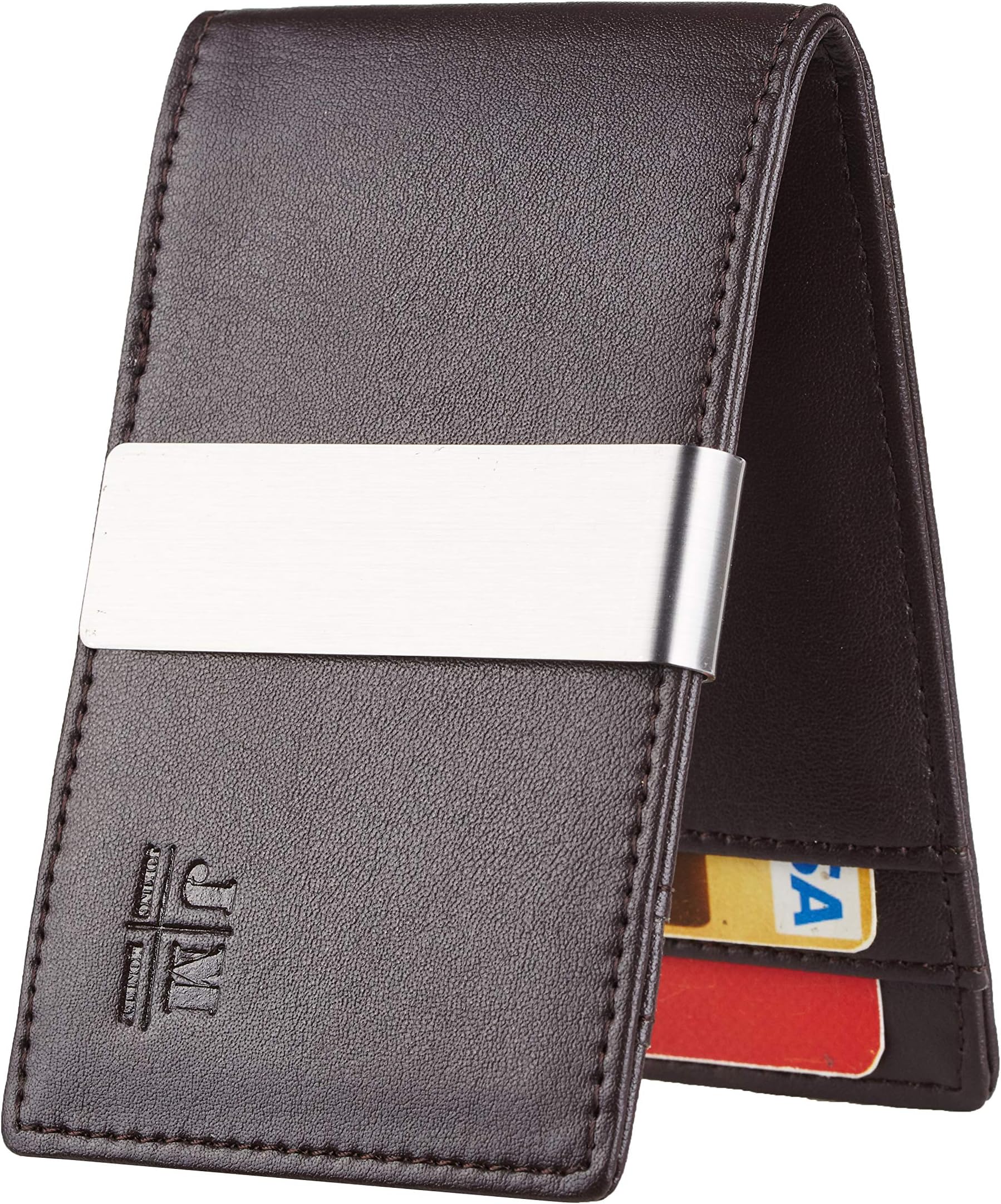 JM Minimalist Slim Leather Wallet Money Clip Credit Card Holder for Men RFID Blocking (napa coffee)