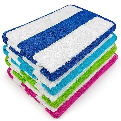 Extra Soft Large Beach Towel 32 X 62 Inch 4 Pack Cabana Stripe Hotel Pool Resort Style Terry 100 Cotton 4 Royal Turquoise Green Pink