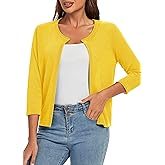 Urban CoCo Women's 3/4 Sleeve Open Front Shrugs Lightweight Crew Neck Cardigan Sweater