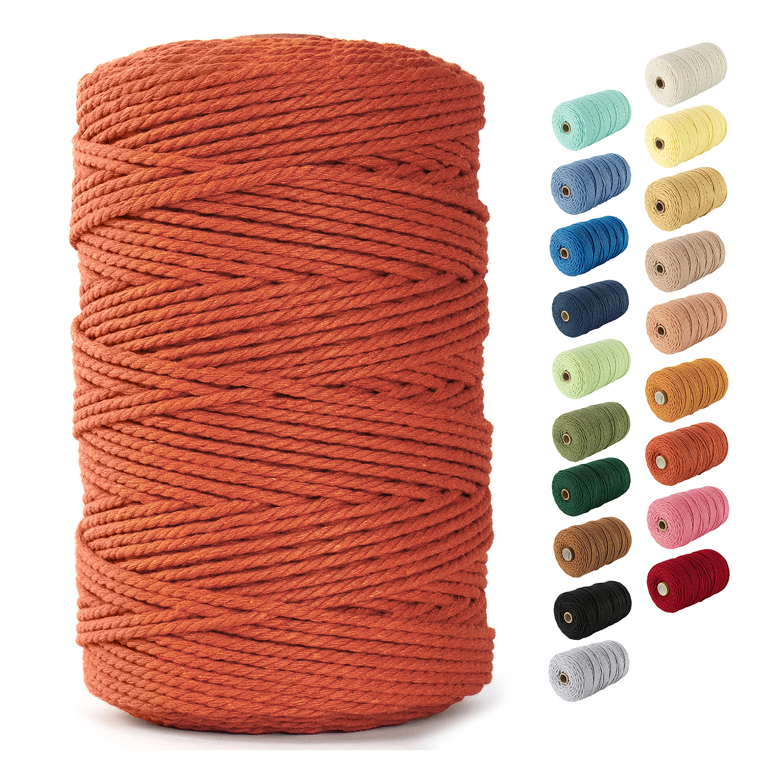 Macrame Cord 3mm - Flexible & Soft Rope Perfect for Knots - Macrame Supplies for DIY Wall Hangers, Plant Holders & Boho Home Decorations - Arts & Crafts Essentials - 220 yards (Burnt Orange)