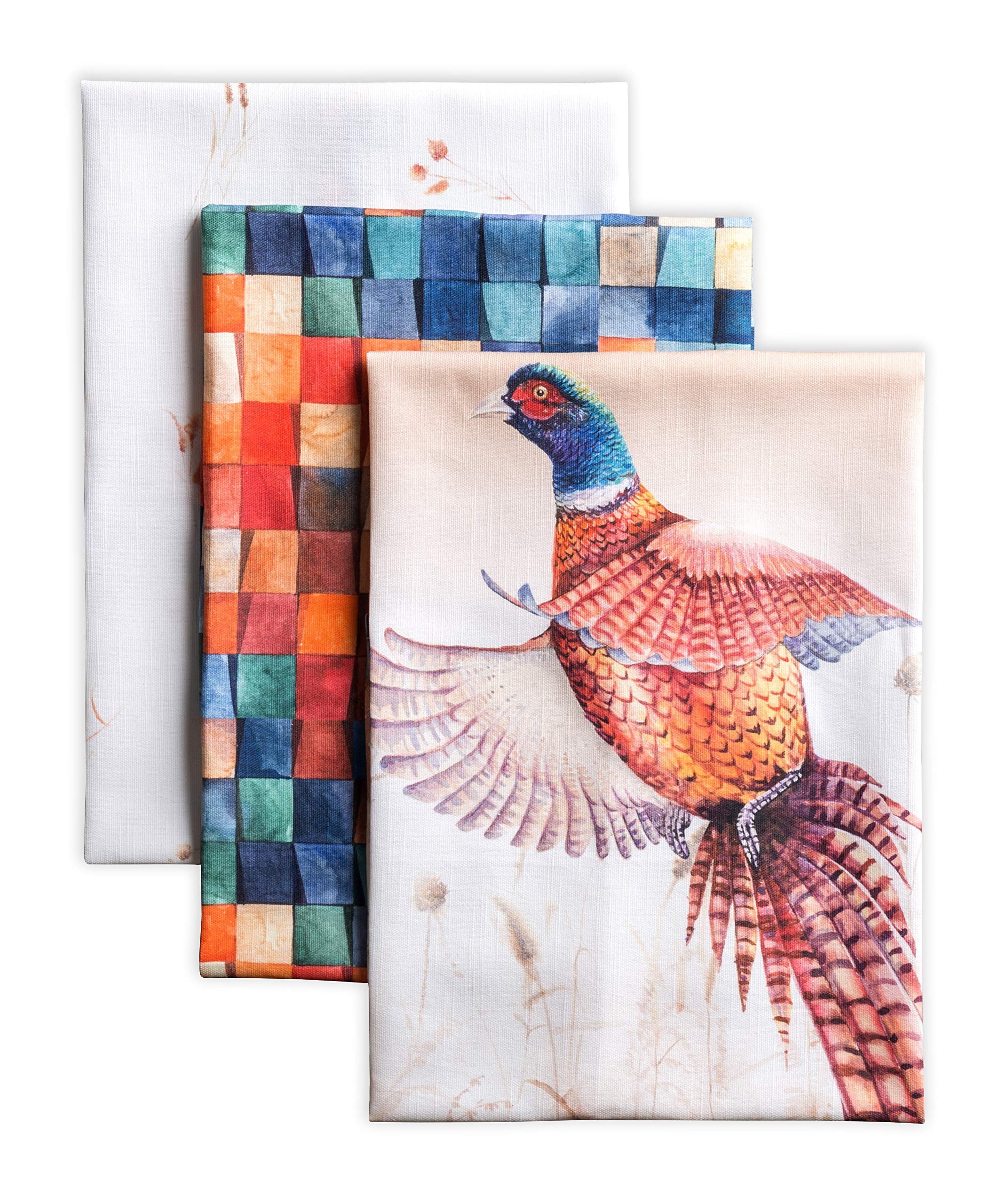 Maison d' Hermine Kitchen Towels Set of 3 100% Cotton 70 CM x 50 CM Reusable Cloth Tea Dish Towels Absorbent with Hanging Loop for Kitchen Dining Christmas Decorations (Faisan D'Automne) — image 1