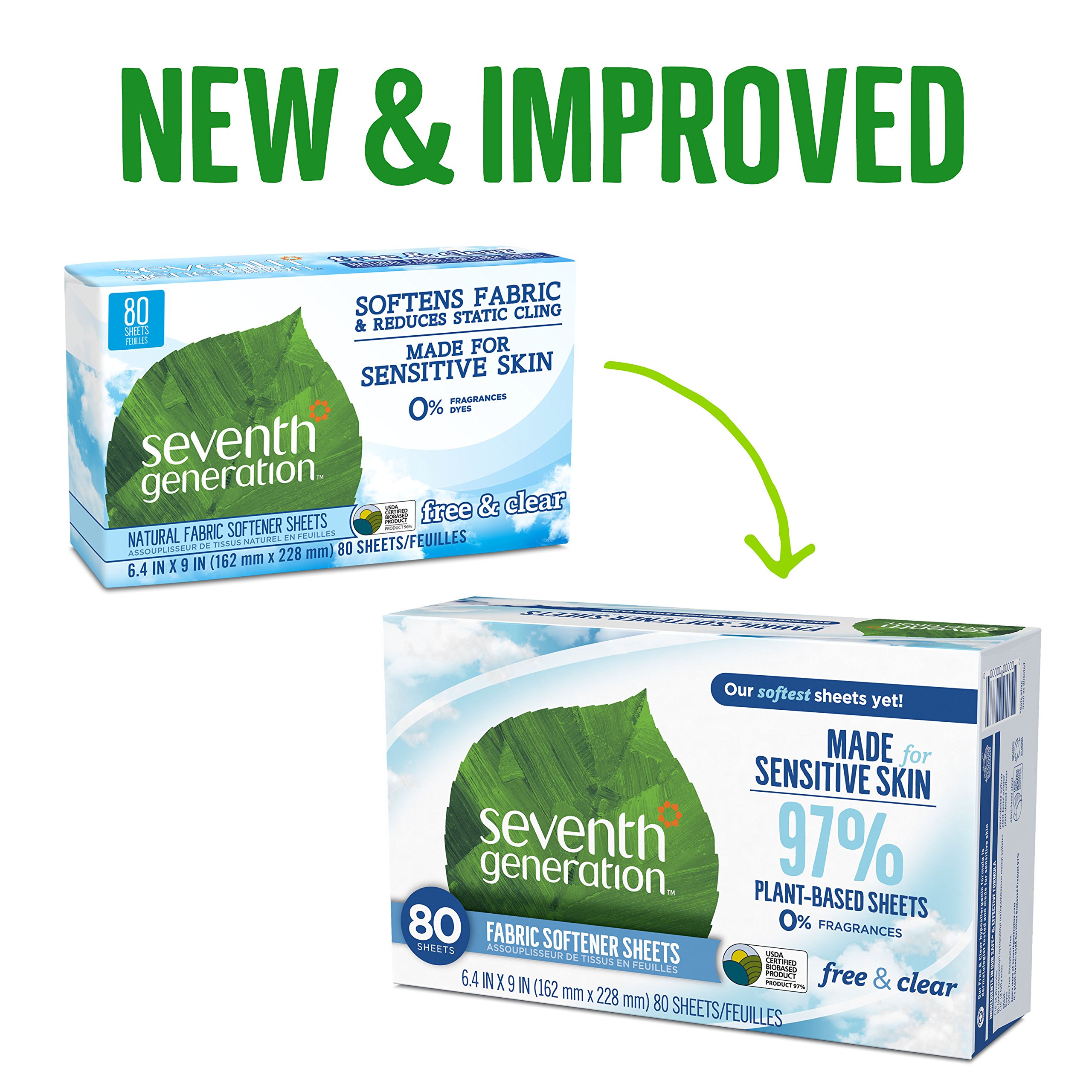 Seventh Generation Fabric Softener Sheets, Free & Clear, 80 Count
