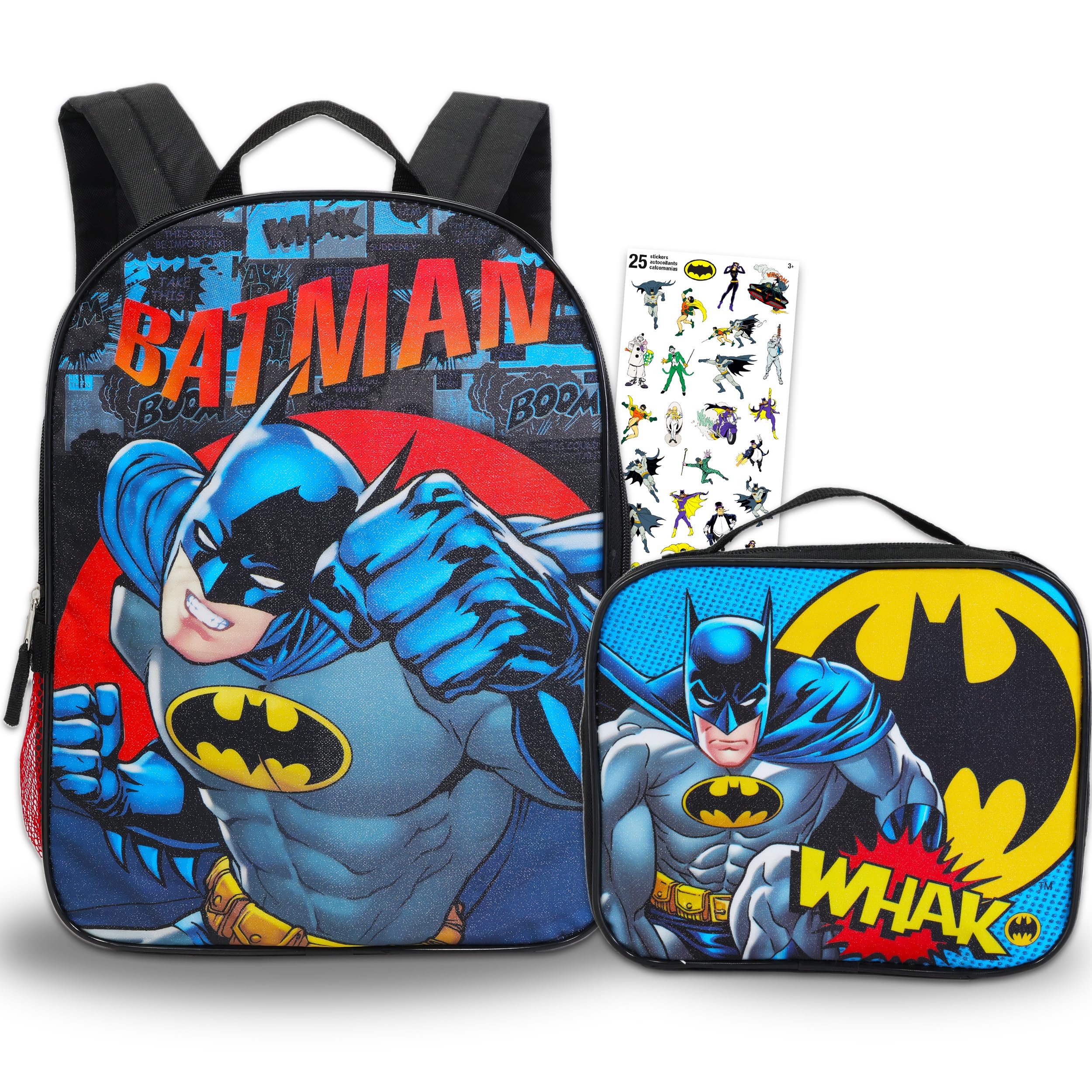 Photo 1 of Batman Backpack and Lunch Box Bundle Set ~ Deluxe 16" Batman Backpack for Boys Kids with Insulated Lunch Bag and Stickers (Batman School Supplies)