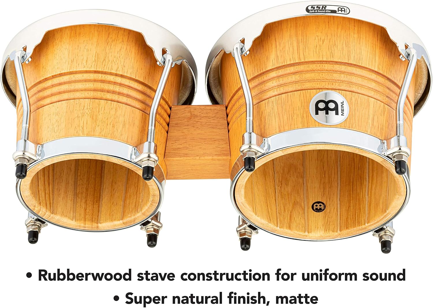 Meinl Percussion Bongos Wood Chrome - 2 hand drums with 6.75 and 8 inches - including tuning key - Siam Oak, Natural matte (WB200SNT-M) - Image 5
