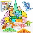 SYNCFUN Magnetic Building Tiles Dinosaur Set for Kids, 50PCS Including 5 Cute Dinosaurs, Educational STEM Toy for Boys & Girls Ages 3-5 4-8, Christmas Birthday Party Gift for Toddlers