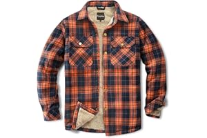 Puwasa Men's Sherpa Lined Cotton Flannel Shirt Jacket Plaid Button Up Jacket Coat for Men with Pocket