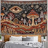 Rexful Mushroom Tapestry Wall Hanging Hippie Trippy Eye Tapestries for Bedroom Aesthetic Moon Starry Tree Wall Art for Living Room, Bedroom, Dorm (red1, 60''×44'')
