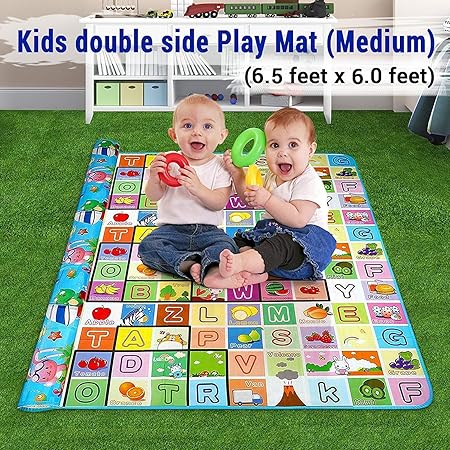 Zizer Waterproof Double Side Baby Play Crawl Floor Mat with Zip Bag to Carry Combo for Kids (Medium Size,Multicolour Colors and Design)