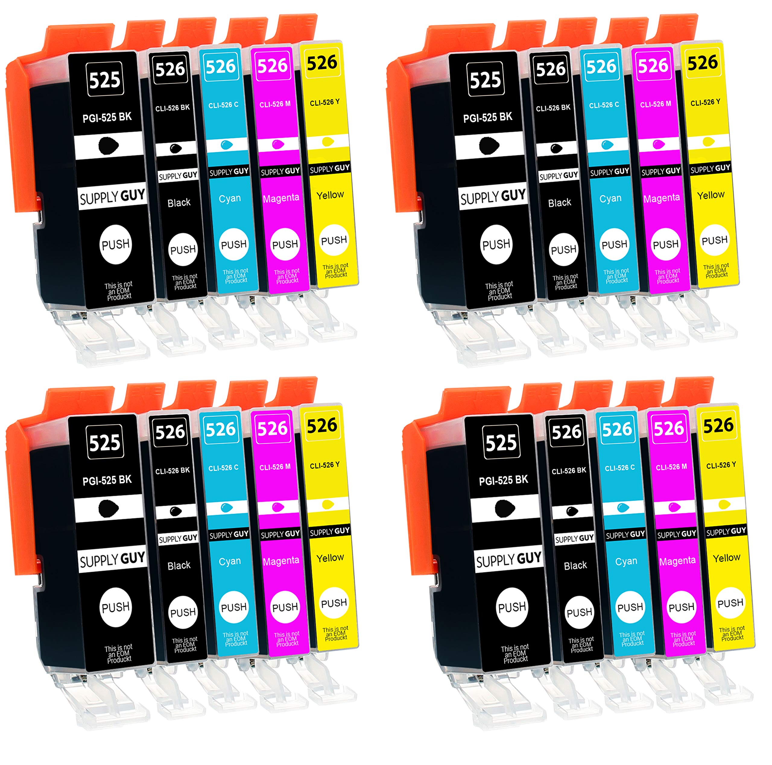 Supply Guy 20 Ink Cartridges compatible with Canon PGI-525 CLI-526 with Chip and Level Indicator for Pixma IP4850 IP4950 IX6500 IX6550 MG5140 MG5150 MG5200 MG5240 MG5250 MG5300 MG5340 MG5350 MX715