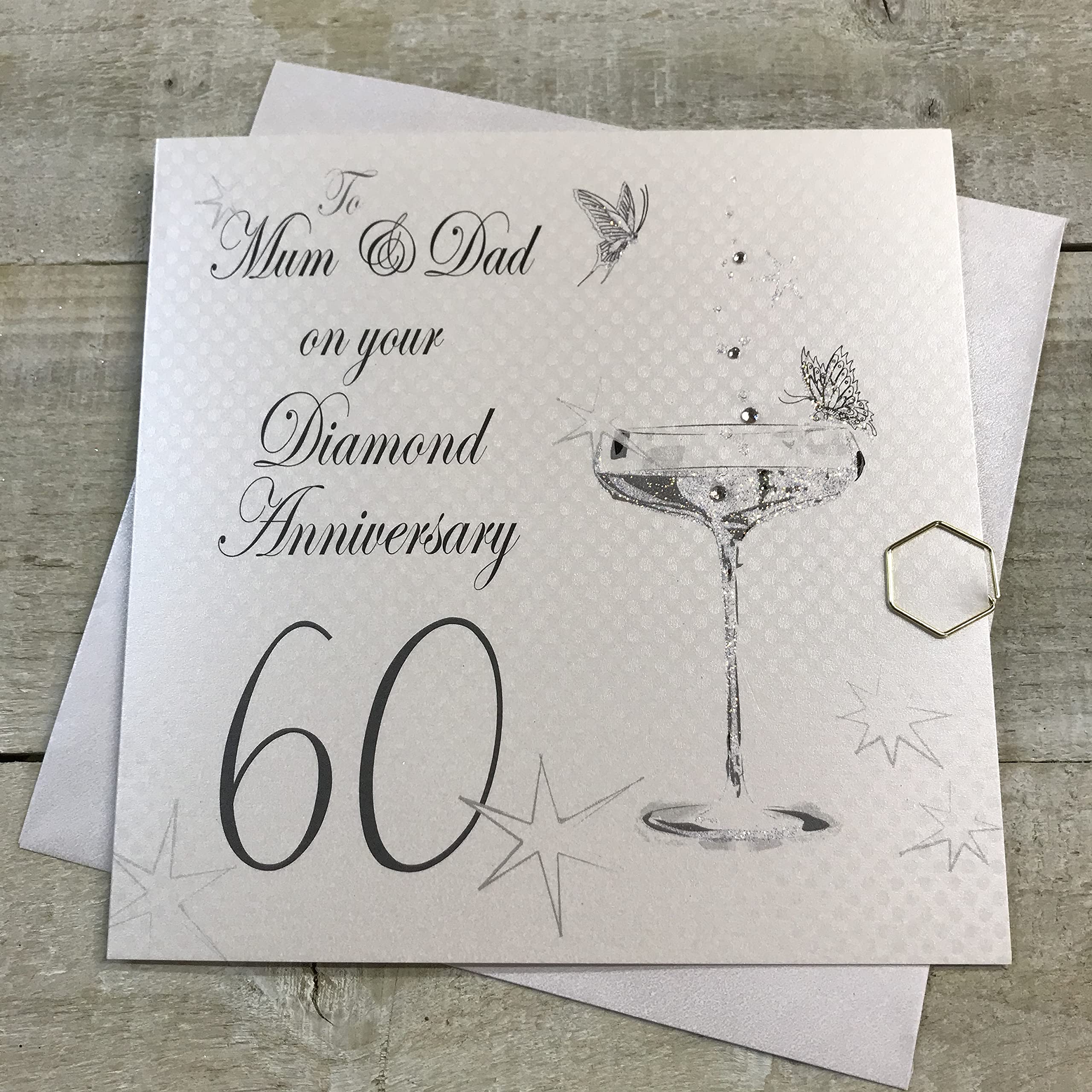 White Cotton Cards "To Mum and Dad on your Diamond Anniversary Handmade 60th Anniversary Card, BD160M