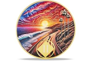 MASFOPONIC 2 Year Sunset Coastal Road Sobriety Coin – Journey into Serenity NA Medallion – Spiritual Token for Recovery & Clean Time – Empowering NA AA Chips – Gift for Men & Women