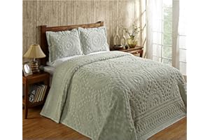 Better Trends 1 Piece Chenille Bedspread Queen Size 100% Cotton Chenille Bedding Lightweight Medallion Pattern Bedroom Decor Rio Collection