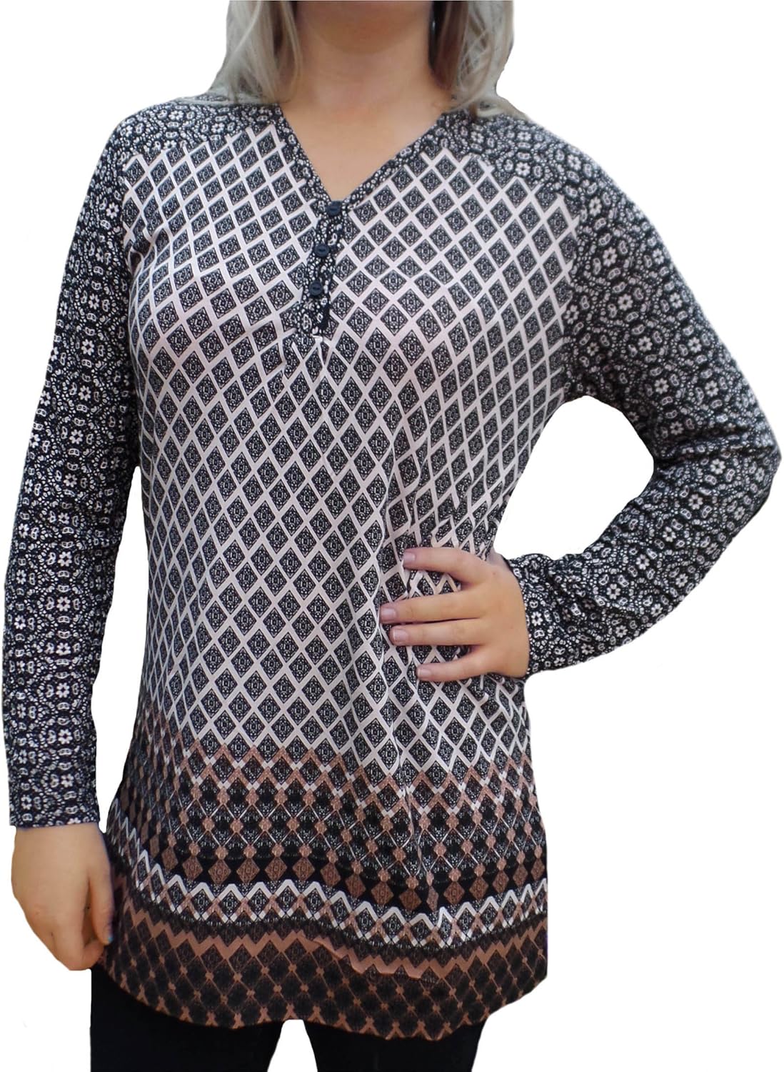 Women's Checkered Stretchy Long Tunic Top in UK Sizes 1018 Amazon.co