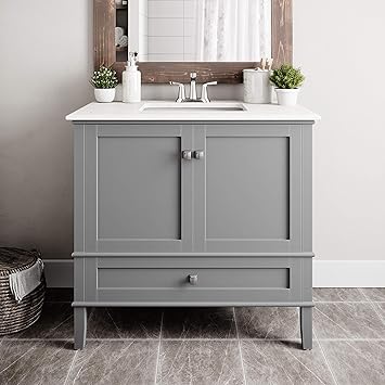 Simplihome Chelsea 36 Inch Contemporary Bath Vanity In Smoke Grey With White Engineered Quartz Marble Top Amazon Com
