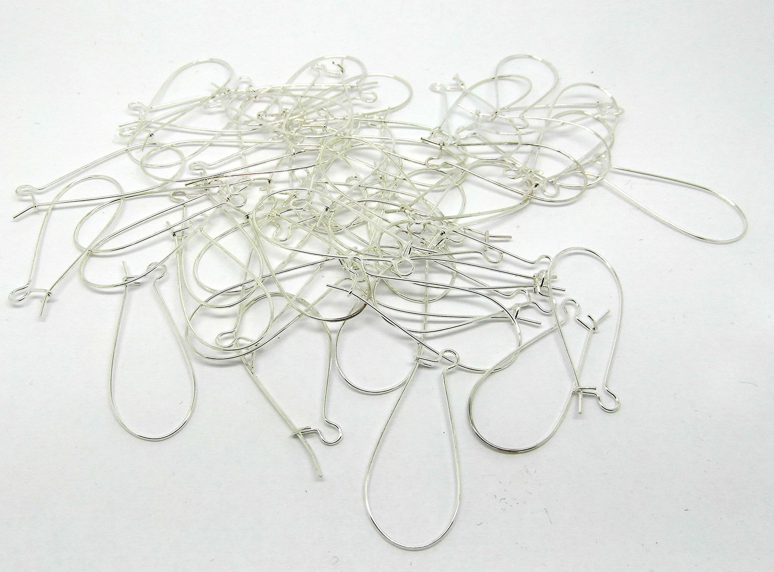 Julz Beads 100 (50 Pairs) Silver Plated Kidney Earring Wires Findings Jewellery Making J00451B