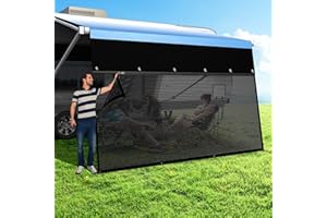 Fonzier RV Awning Sun Shade Screen with Zipper, 600D Top + Mesh Bottom, Sunscreen Shade Complete Kits for Trailer Awning 10'x17'3''