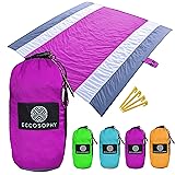 ECCOSOPHY Sandproof Beach Blanket - Oversized Sand Free Beach Mat 9'x10' - Lightweight Outdoor Mat - Double Anchored with 4 C