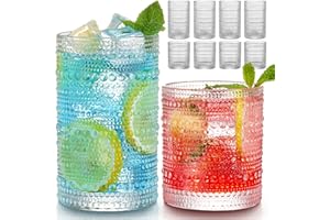 Hlukana Vintage Hobnail Drinking Glasses Set of 8, 12 oz Highball Glasses & 10 oz Cocktail Glasses Set, Kitchen Water Glasses Cup, Bar Tumbler Glassware Set for Beer, Juice, Cocktail, Whiskey, Milk