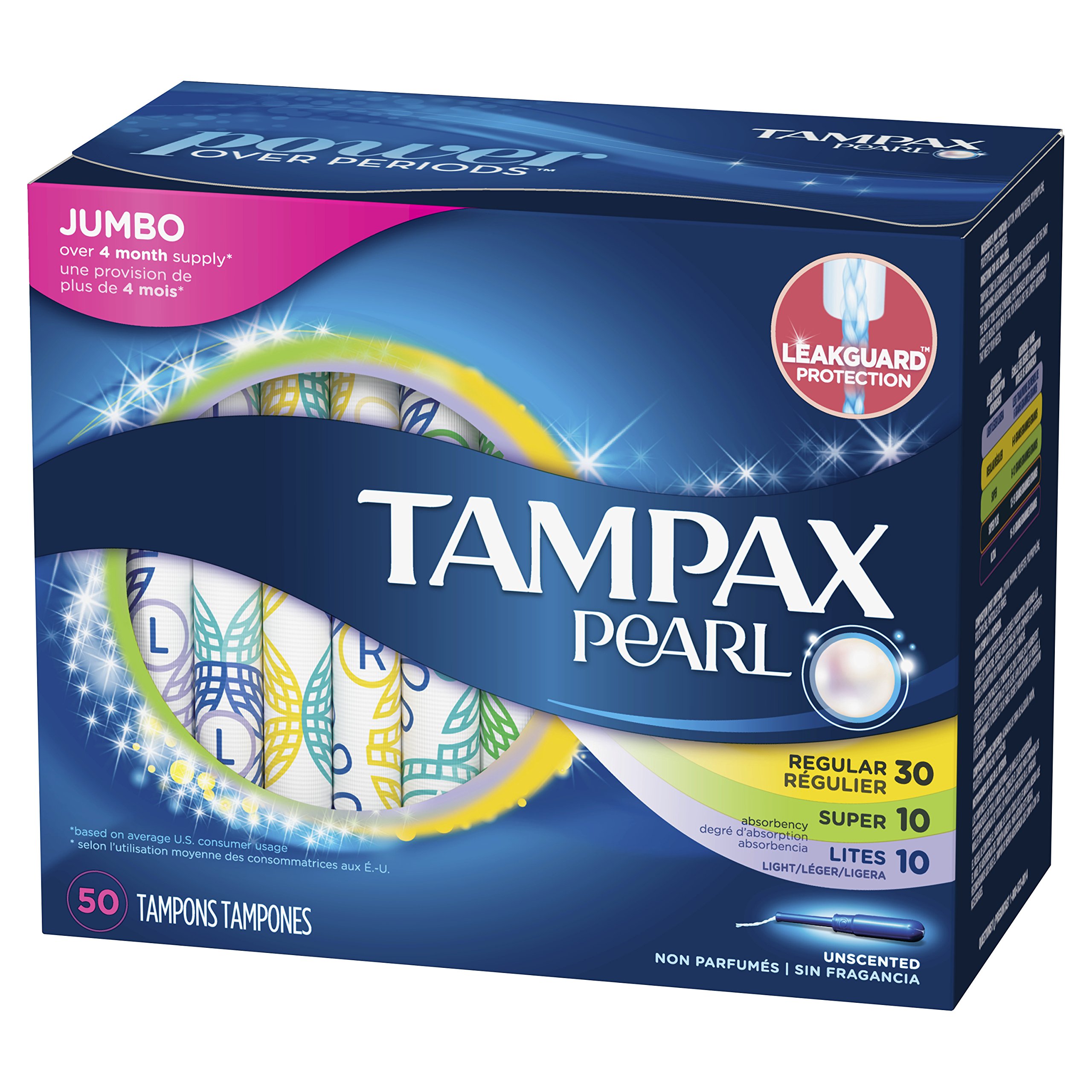 Tampax Pearl Plastic Tampons, Light/Regular/Super Absorbency Multipack