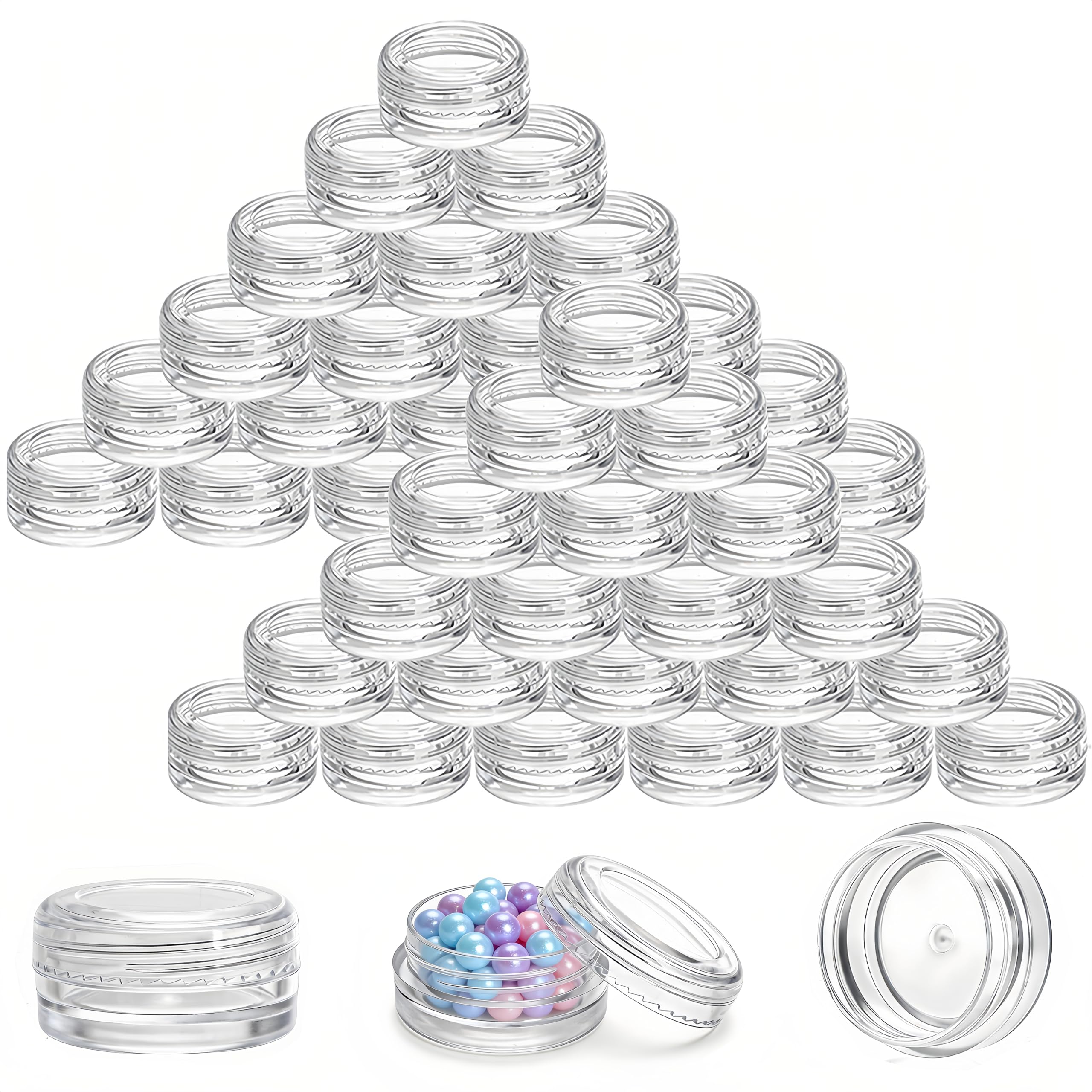 Lawei 108 Pcs Empty Cosmetics Container Pots 3Gram Transparent Plastic Travel Mini Jars with Clear Screw Lids for Cream Lotion Eye Shadow Nails Powder