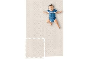 YAY! MATS Yay Mats Stylish Extra Large Baby Play Mat. Soft, Thick, Non-Toxic Foam Covers 6 ft x 4 ft. Expandable Tiles with Edges Infants and Kids Playmat Tummy Time Mat (Carter Mudcloth Tan)