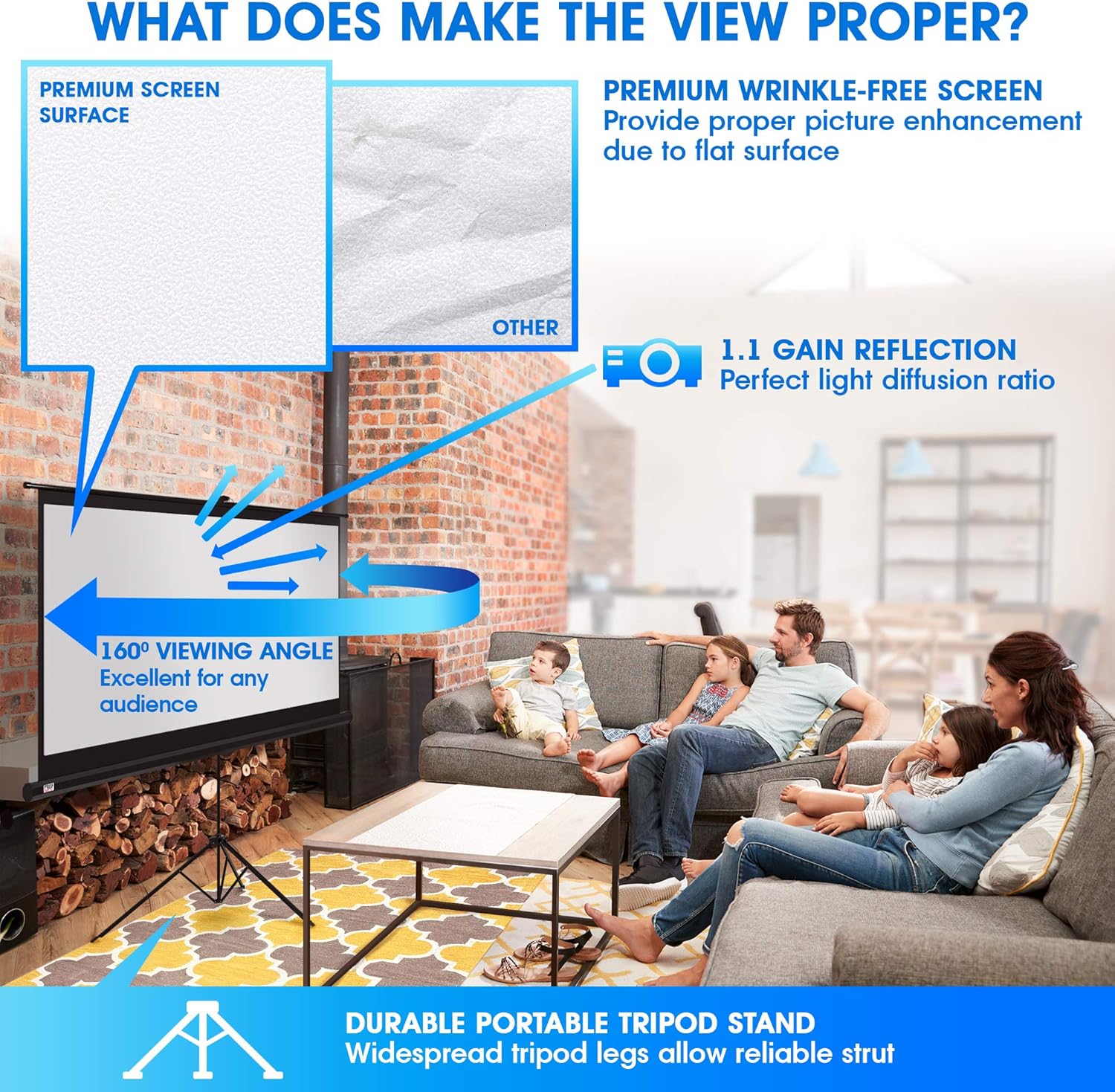 PropVue Projector Screen with Stand 60 inch, Indoor and Outdoor Projection Screen for Movie or Office Presentation - Image 3
