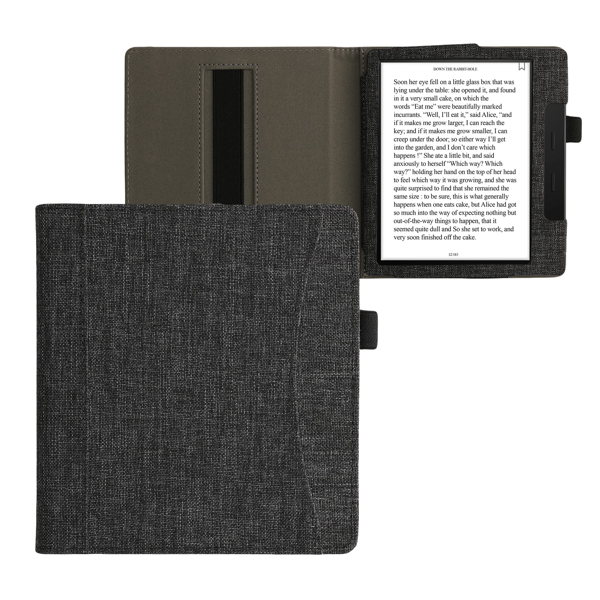 kwmobile Case Compatible with Amazon Kindle Oasis 10. Generation - Fabric Cover with Magnetic Closure, Strap, Pocket - Dark Grey