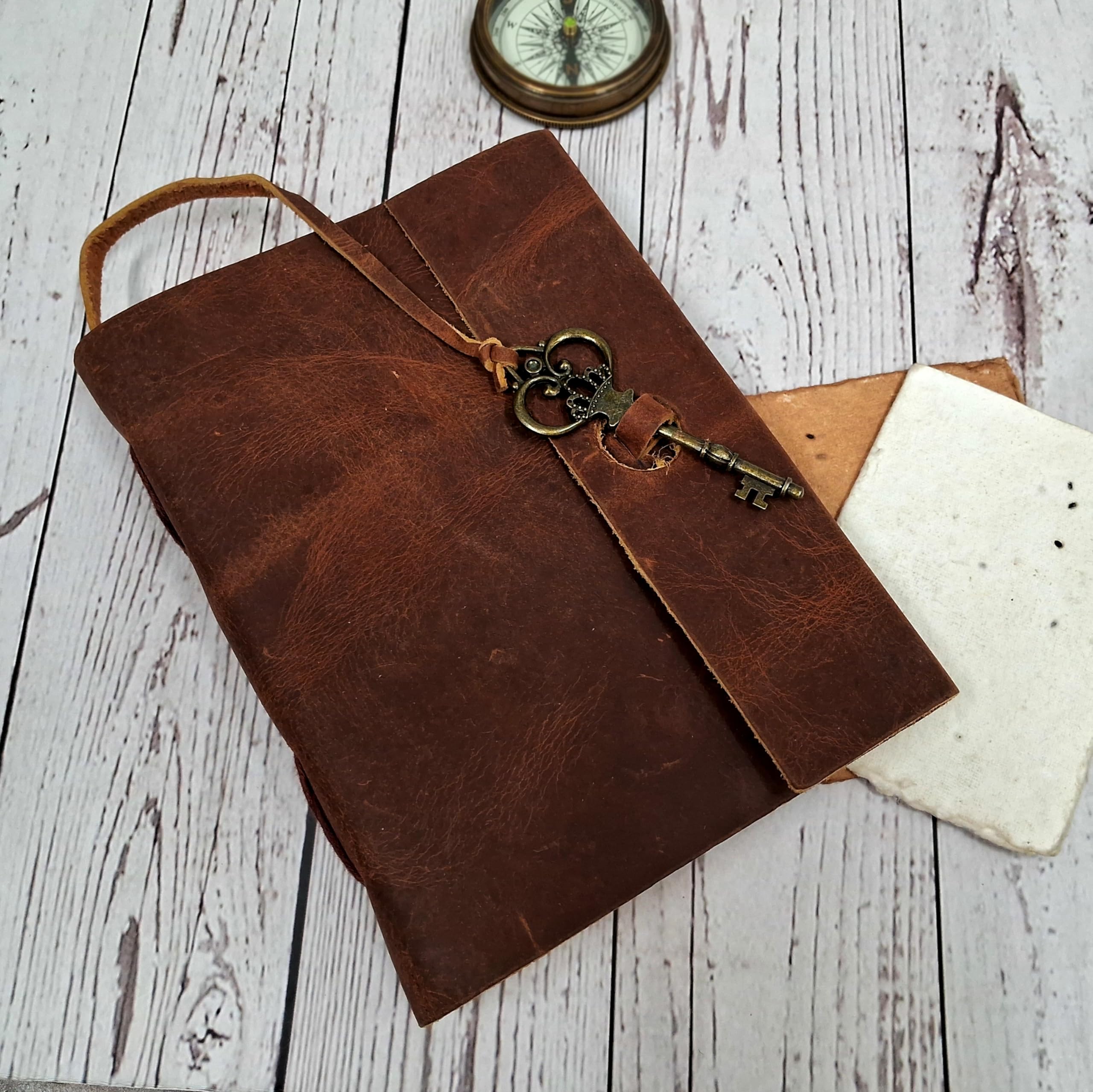 Purpledip Leather Diary 'Key To Happiness': Handmade Paper Journal for Corporate Gift or Personal Memoir (11685)
