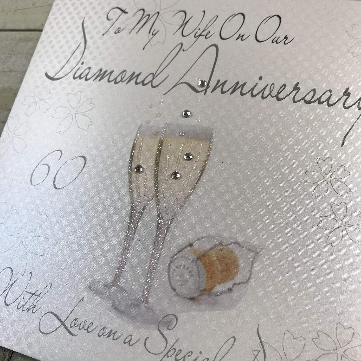 White Cotton Cards "To My Wife On Our Diamond Anniversary" Handmade 60th Anniversary Card, WA60W, 16cm x 16cm - Image 4