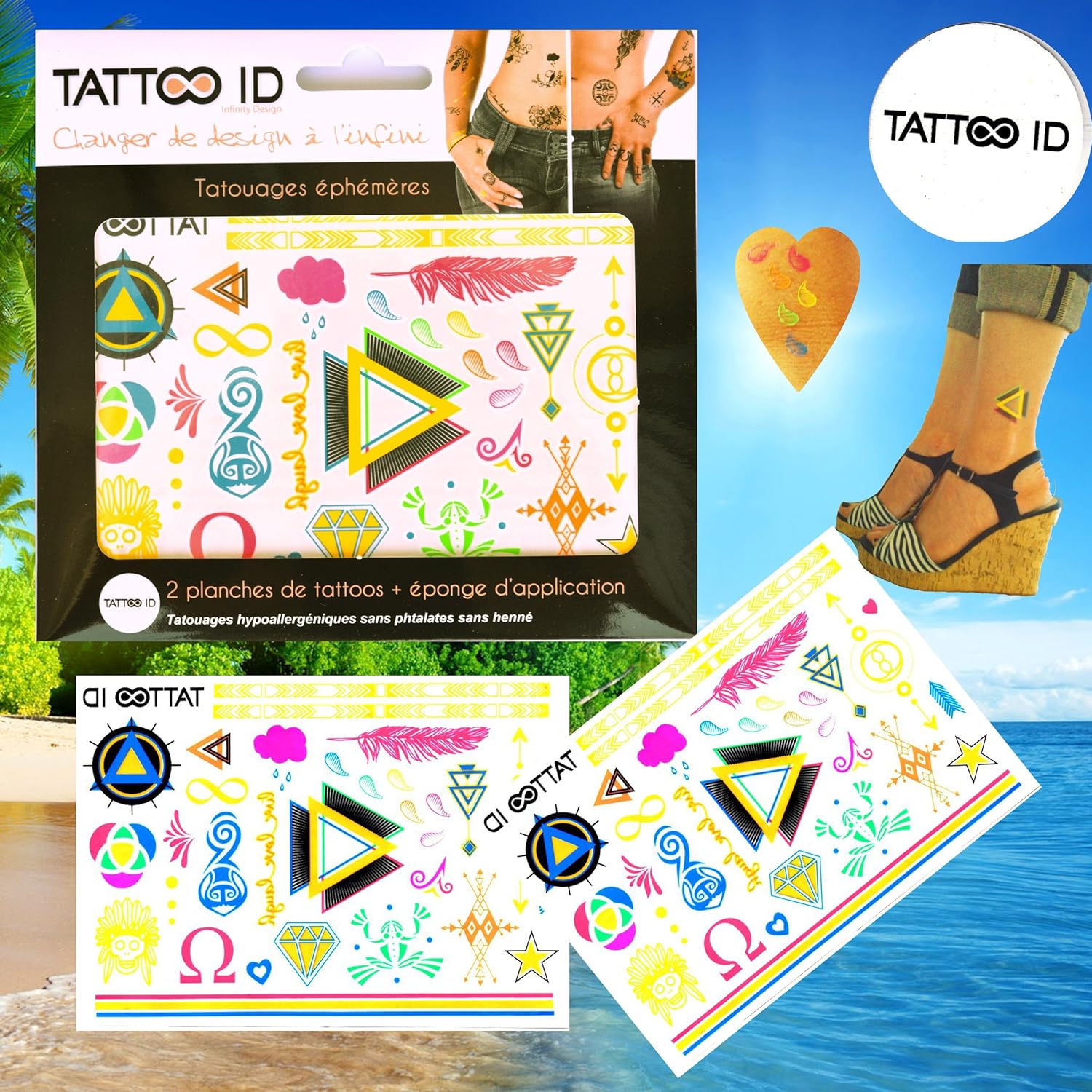 Tattooid Temporary Tattoos Rainbow Hypoallergenics Phtalates Free