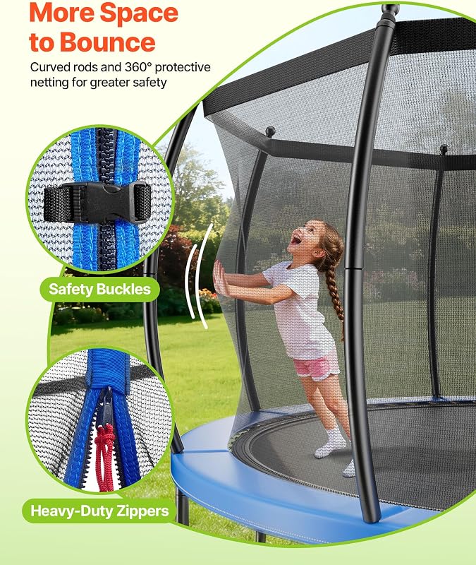 Trampoline d'extérieur, 305 x 305 cm, Trampoline de Loisirs antirouille avec Filet de sécurité et Coussin épais, certifié ASTM, capacité de Charge maximale de 150 kg, pour Enfants et Adultes