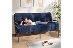 MAXYOYO 8" Futon Mattress Full Size, Ultra Thick Futons Sofa Couch Bed Tufted Sleeper Sofa Bed, Floor Mattress for Adults, Shredded Foam Filling (Frame Not Included), Navy